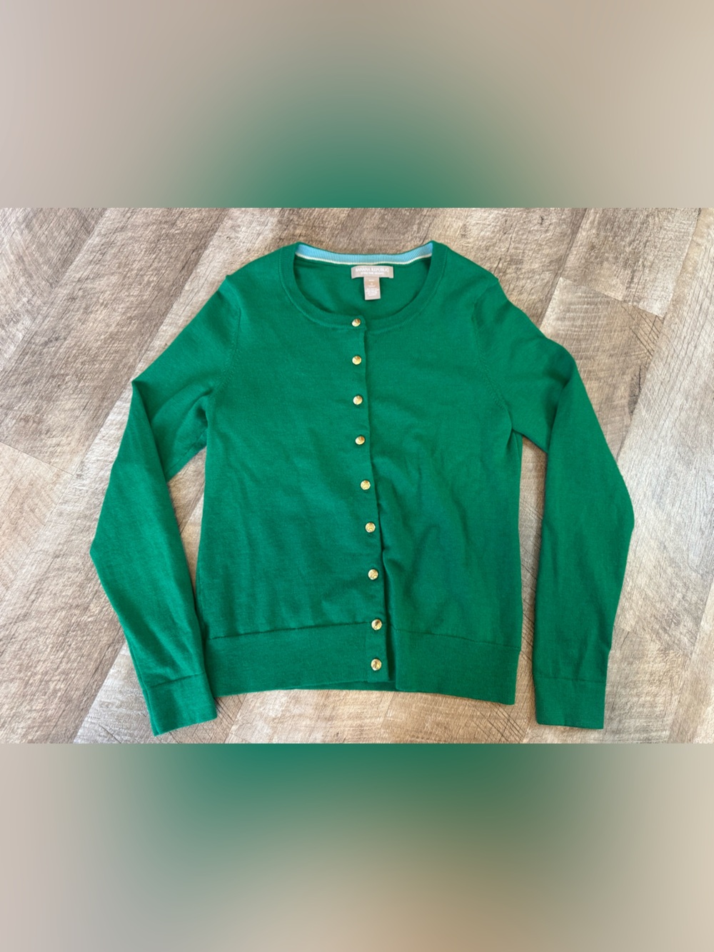Banana Republic Brilliant Green Button-Front Crewneck Cardigan, wool blend - Picture 6 of 13